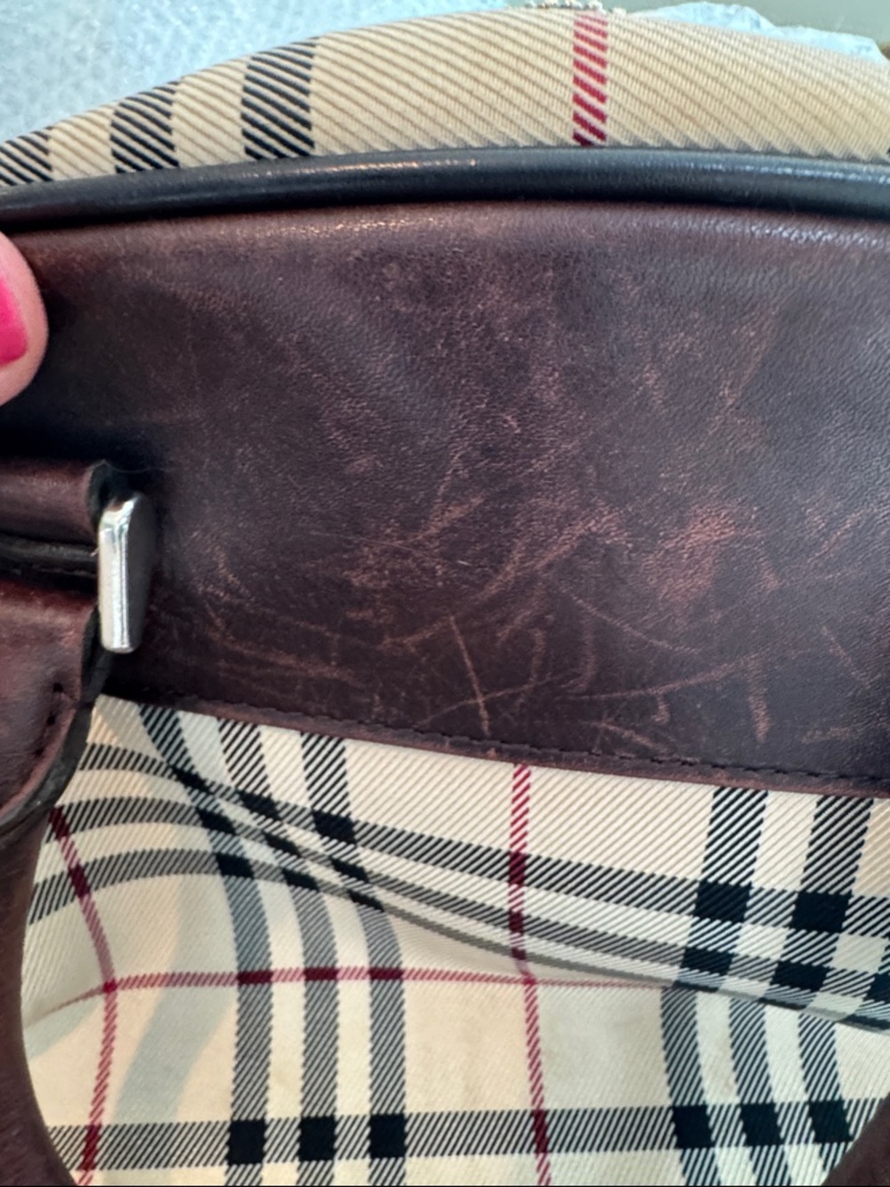 Burberry Boston Bag with Brown Leather Trim and Black Accents - Picture 5 of 6